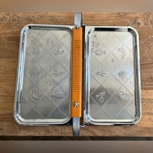 Vintage Metal Folding Serving Tray w/ Bakelite Handle